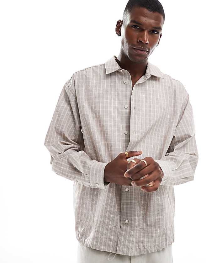 asos ASOS DESIGN oversized check shirt in light grey