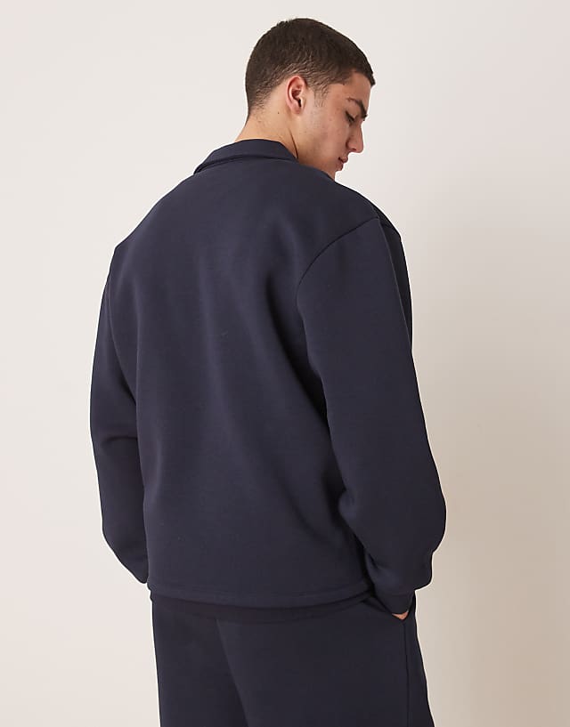 Asos ASOS DESIGN Oversized Co-ord Drop Shoulder Sweatshirt With Collar In Navy
