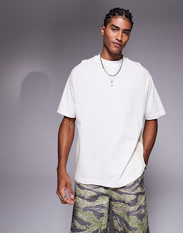 asos ASOS DESIGN oversized contrast panels t-shirt in beige