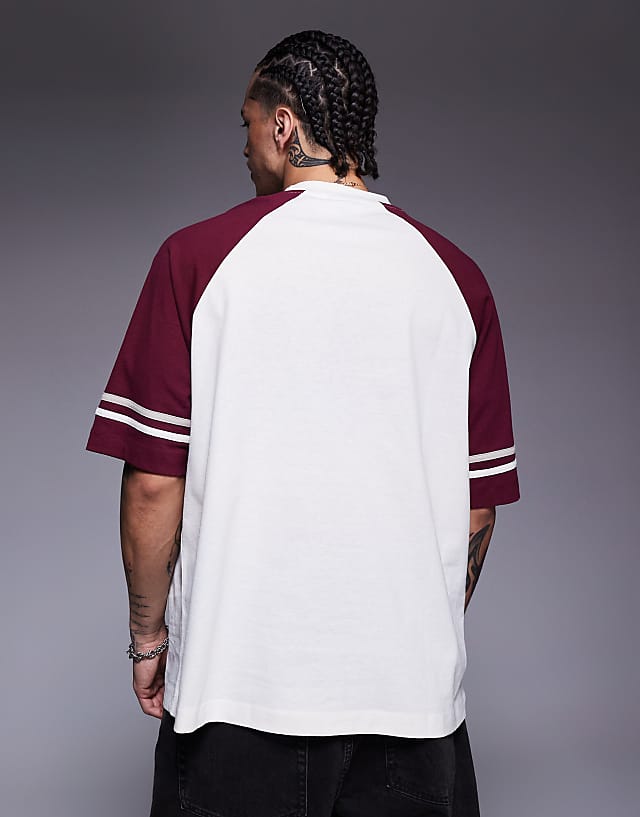 Asos ASOS DESIGN Oversized Contrast Raglan T-shirt With Tape Detail In Cream