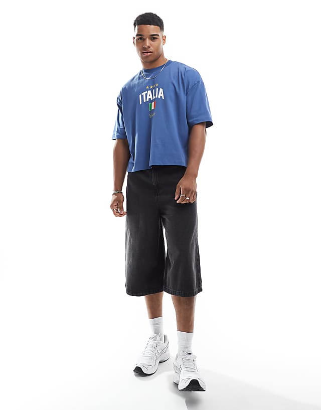 Asos ASOS DESIGN Oversized Cropped T-shirt In Blue With Italy Graphic