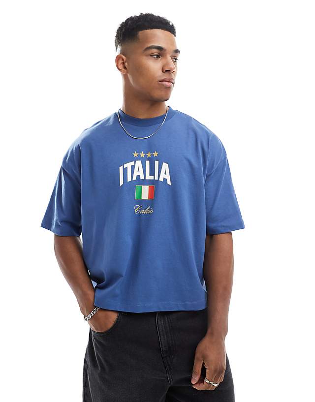 asos ASOS DESIGN oversized cropped t-shirt in blue with Italy graphic