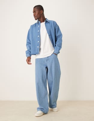 Asos ASOS DESIGN Oversized Denim Overshirt Co-ord With Super Baggy Jeans In Stripe