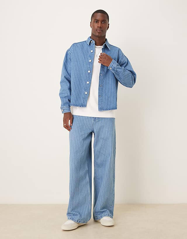 asos ASOS DESIGN oversized denim overshirt co-ord with super baggy jeans in stripe