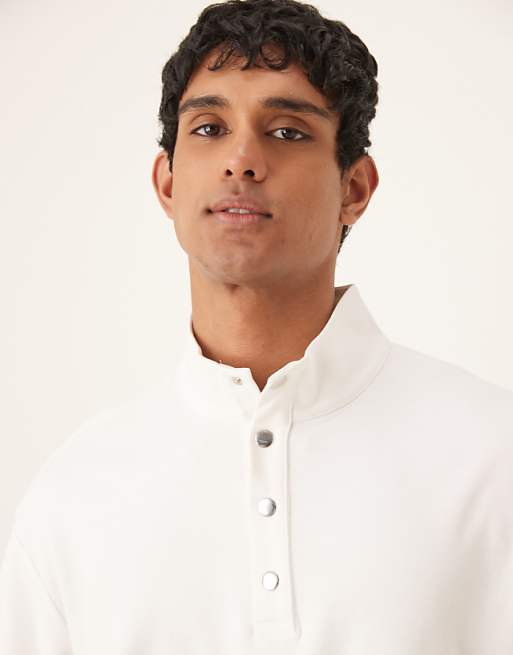 Asos ASOS DESIGN Oversized Drop Shoulder Boxy Funnel Neck Lightweight Rib Sweatshirt With Stripe In Off White