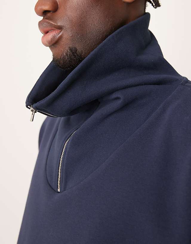 Asos ASOS DESIGN Oversized Drop Shoulder Boxy Jumper With Oversized Funnel Neck In Navy - GREY