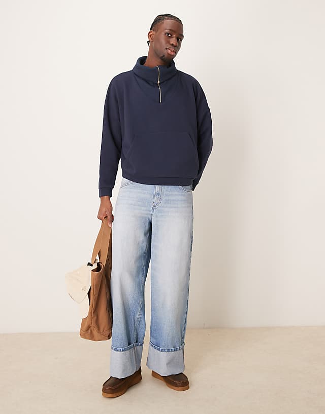 Asos ASOS DESIGN Oversized Drop Shoulder Boxy Jumper With Oversized Funnel Neck In Navy - GREY