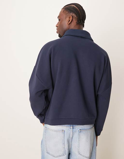 Asos ASOS DESIGN Oversized Drop Shoulder Boxy Jumper With Oversized Funnel Neck In Navy - GREY