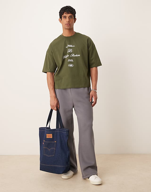 Asos ASOS DESIGN Oversized Drop Shoulder T-shirt With Print In Dark Green