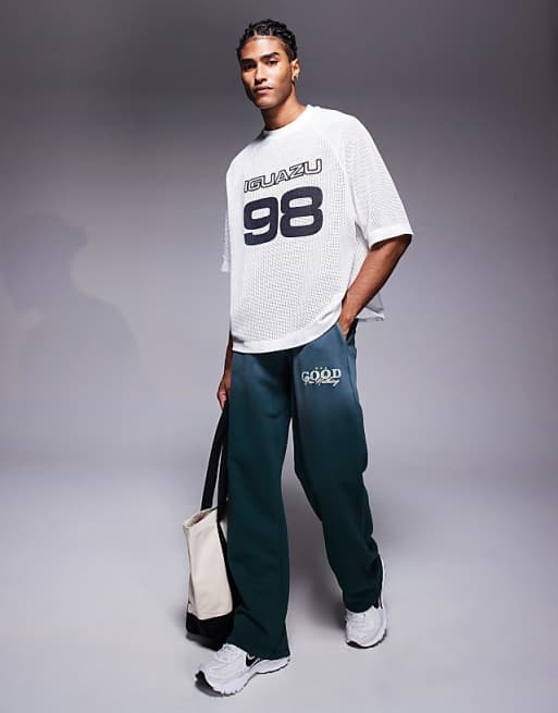 Asos ASOS DESIGN Oversized Drop Shoulder T-shirt With Sport Graphic In Neutral Cotton Mesh