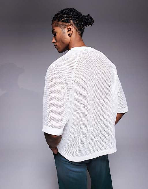 Asos ASOS DESIGN Oversized Drop Shoulder T-shirt With Sport Graphic In Neutral Cotton Mesh