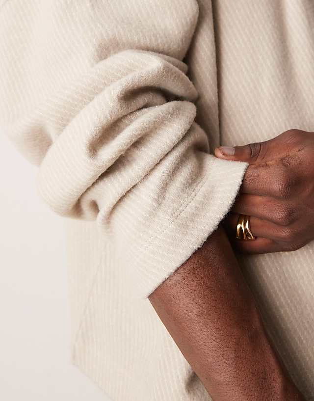 Asos ASOS DESIGN Oversized Dropped Shoulder Boxy Heavyweight Textured Polo Jumper In Beige