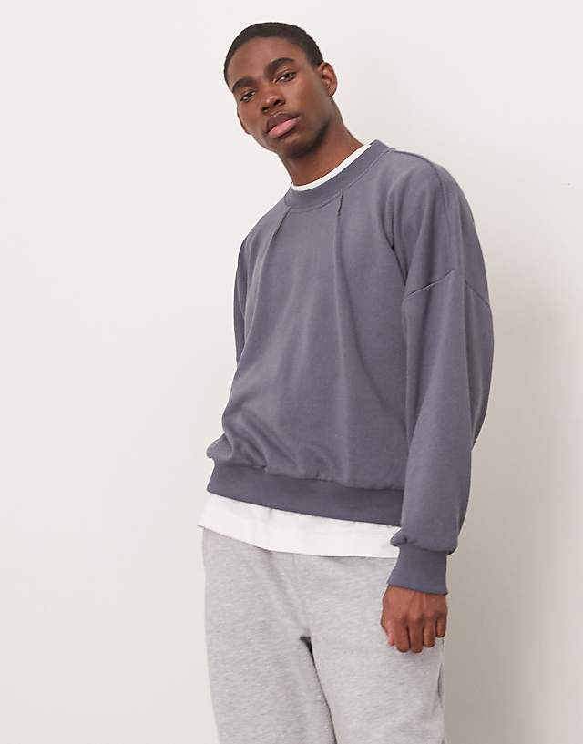 asos ASOS DESIGN oversized dropped shoulder boxy sweatshirt with contrast stitching in charcoal