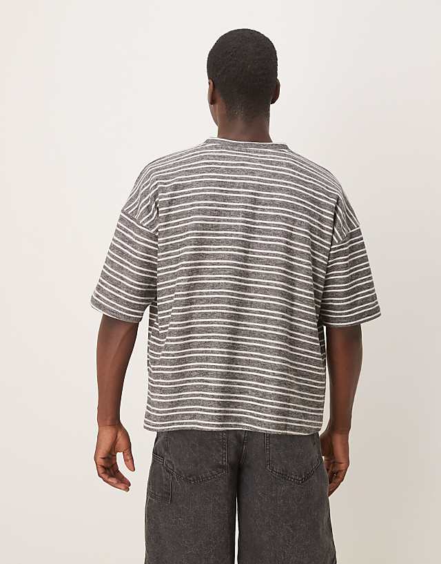 Asos ASOS DESIGN Oversized Dropped Shoulder Henley T-shirt In Striped Rib