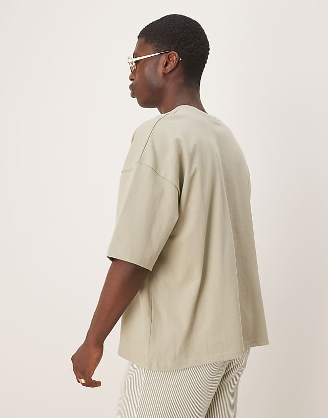 Asos ASOS DESIGN Oversized Dropped Shoulder Short Sleeve Henley In Ivy Green