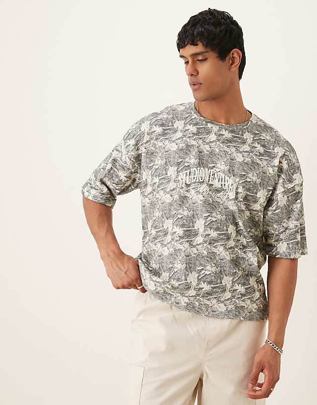 Asos ASOS DESIGN Oversized Dropped Shoulder T-shirt In Camo Print