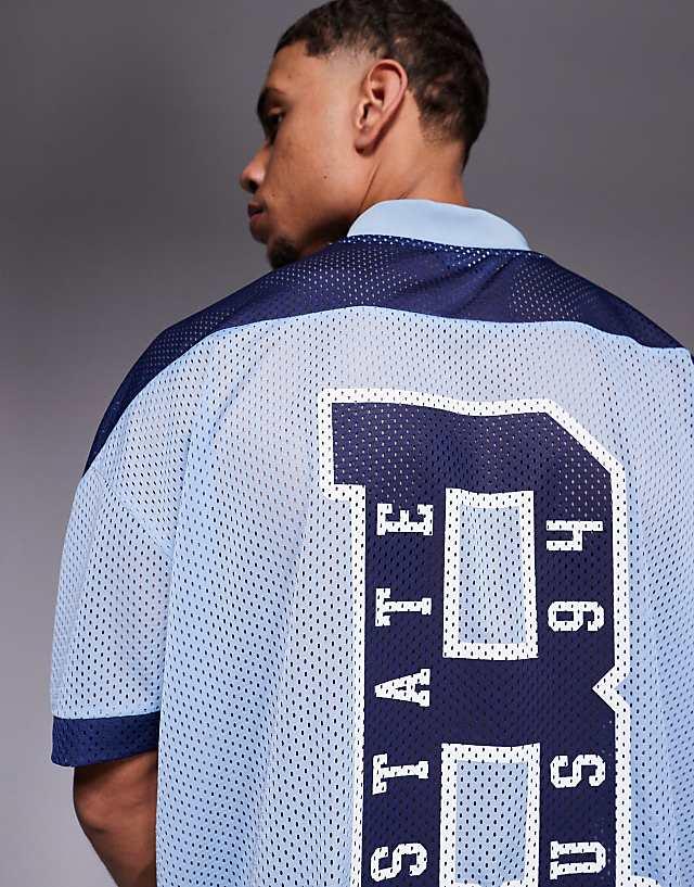 Asos ASOS DESIGN Oversized Dropped Shoulder T Shirt With Sports Graphic In Blue
