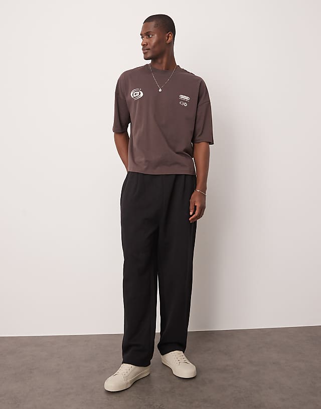 Asos ASOS DESIGN Oversized Dropped Shoulder Tee With Print Detail In Brown