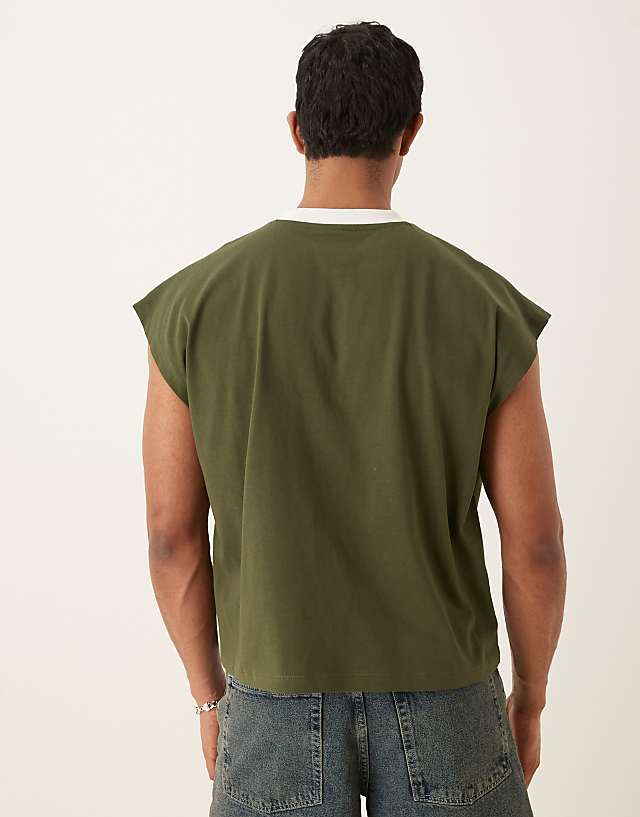 Asos ASOS DESIGN Oversized Dropped Shoulder Vest With Print In Green