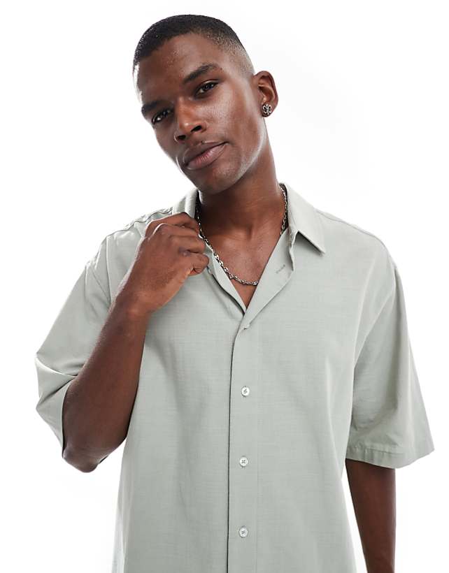 Asos ASOS DESIGN Oversized Half Sleeve Shirt With Back Print In Grey