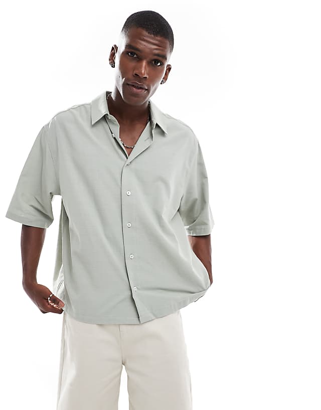 Asos ASOS DESIGN Oversized Half Sleeve Shirt With Back Print In Grey