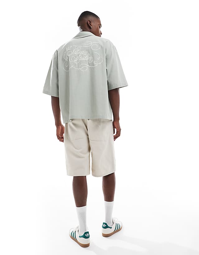Asos ASOS DESIGN Oversized Half Sleeve Shirt With Back Print In Grey