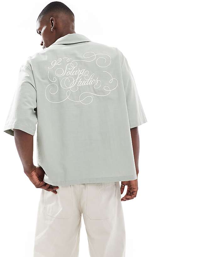 asos ASOS DESIGN oversized half sleeve shirt with back print in grey