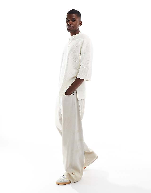 Asos ASOS DESIGN Oversized Half Sleeve Textured T-shirt In Cream