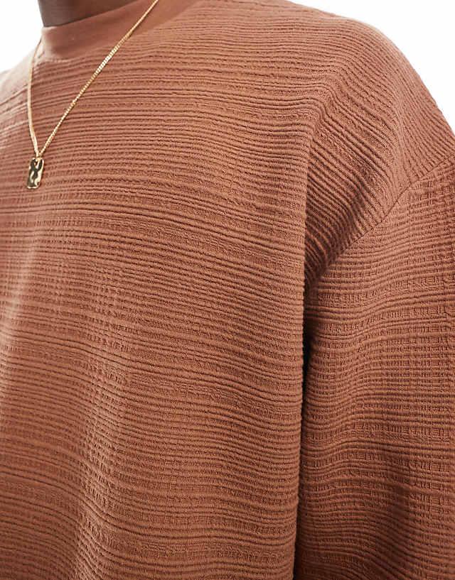 Asos ASOS DESIGN Oversized Half Sleeve Textured T-shirt In Brown