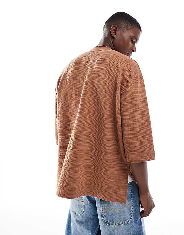 Asos ASOS DESIGN Oversized Half Sleeve Textured T-shirt In Brown