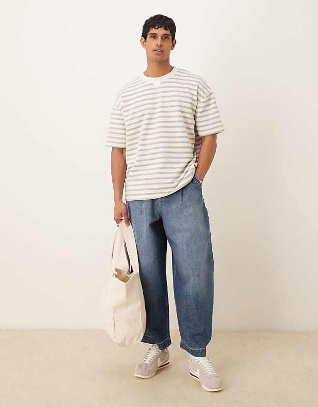 Asos ASOS DESIGN Oversized Heavyweight Striped T-shirt In Ecru