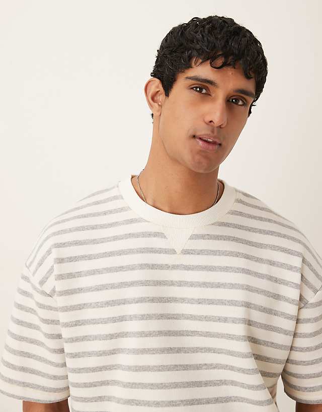 Asos ASOS DESIGN Oversized Heavyweight Striped T-shirt In Ecru