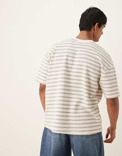 Asos ASOS DESIGN Oversized Heavyweight Striped T-shirt In Ecru
