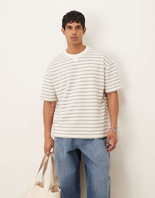 asos ASOS DESIGN oversized heavyweight striped t-shirt in ecru