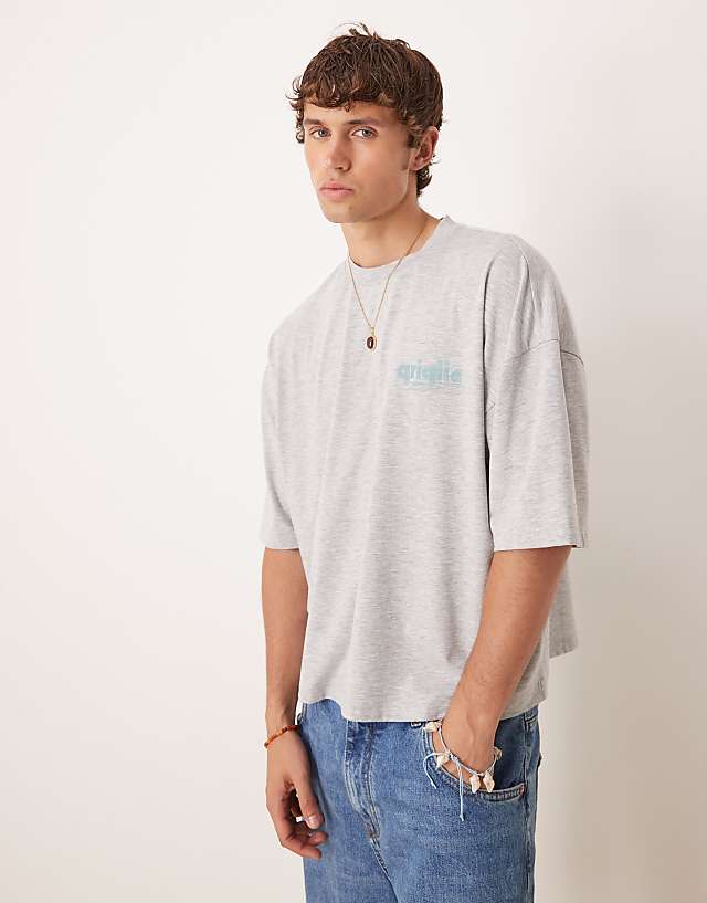Asos ASOS DESIGN Oversized Heavyweight T-shirt With Back Print In Grey Marl