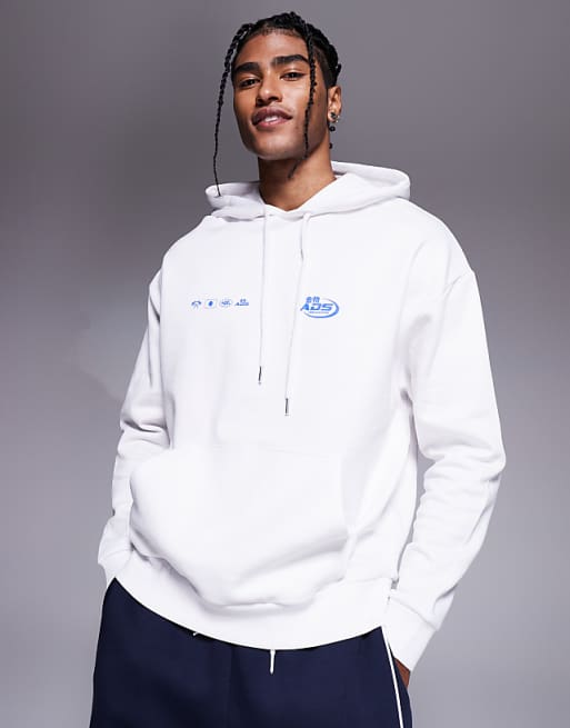 Asos ASOS DESIGN Oversized Hoodie With ADS Prints In White