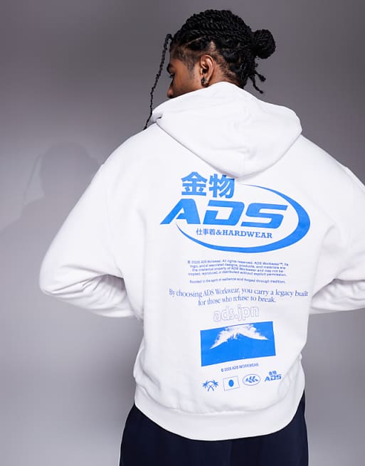 asos ASOS DESIGN oversized hoodie with ADS prints in white