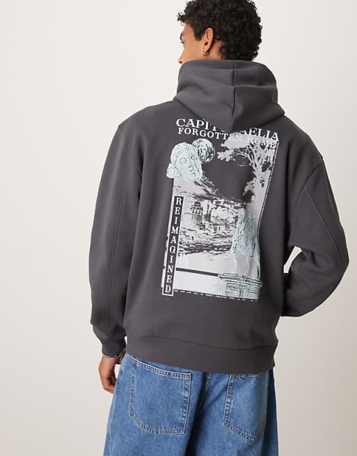 asos ASOS DESIGN oversized hoodie with back print in grey
