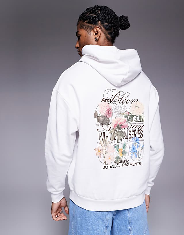 asos ASOS DESIGN oversized hoodie with floral prints in white