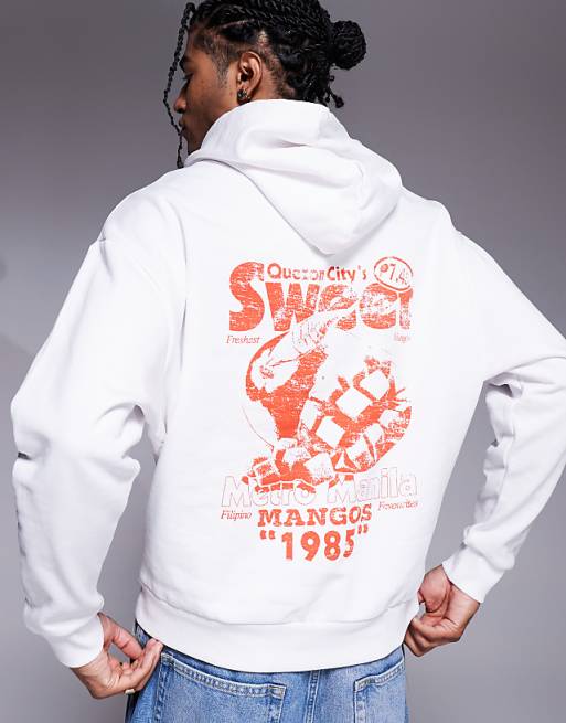 asos ASOS DESIGN oversized hoodie with Mango prints in white