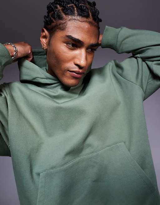 Asos ASOS DESIGN Oversized Hoodie With Orange Back Print In Khaki