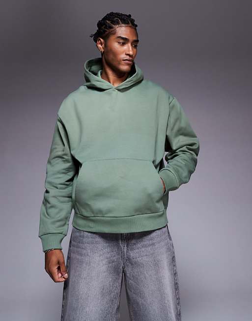 Asos ASOS DESIGN Oversized Hoodie With Orange Back Print In Khaki