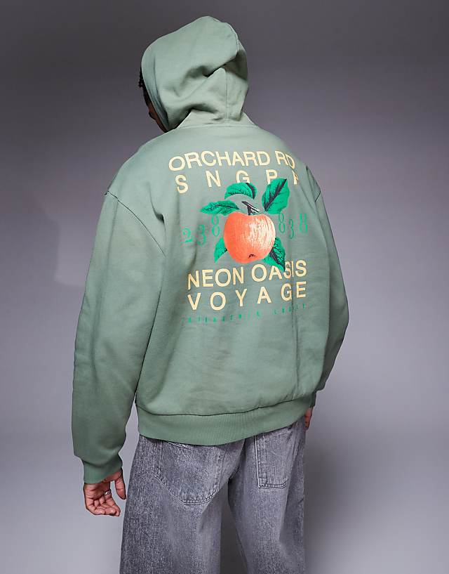 Asos ASOS DESIGN Oversized Hoodie With Orange Back Print In Khaki