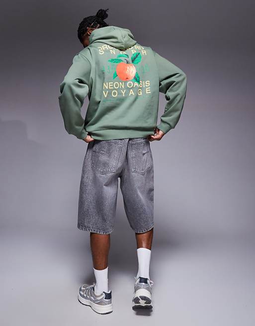 asos ASOS DESIGN oversized hoodie with orange back print in khaki