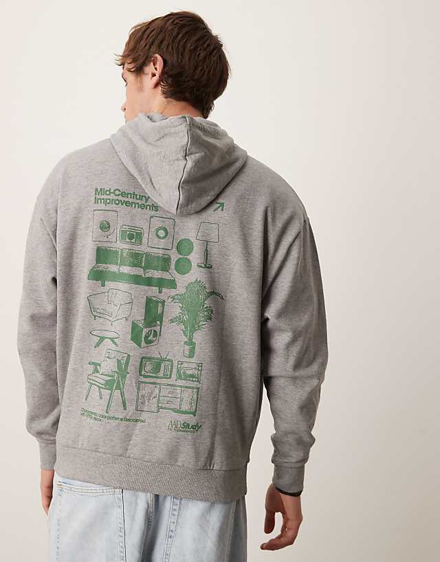 asos ASOS DESIGN oversized hoodie with souvenir prints in grey marl