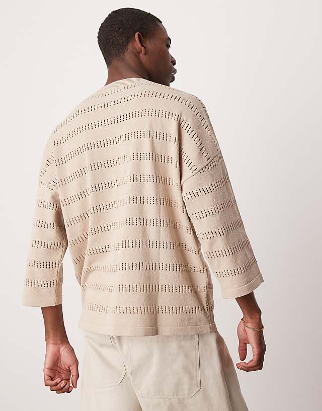 Asos ASOS DESIGN Oversized Knitted T-shirt With Stripe In Ecru
