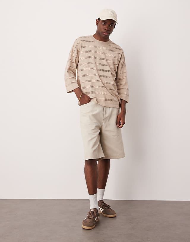 Asos ASOS DESIGN Oversized Knitted T-shirt With Stripe In Ecru