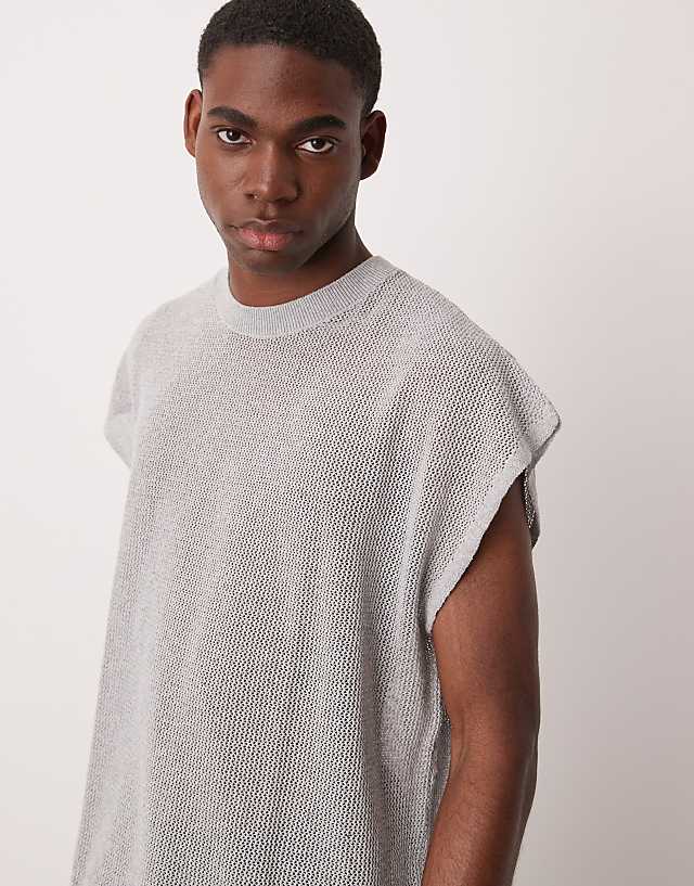 Asos ASOS DESIGN Oversized Knitted Vest With Dropped Shoulder In Grey