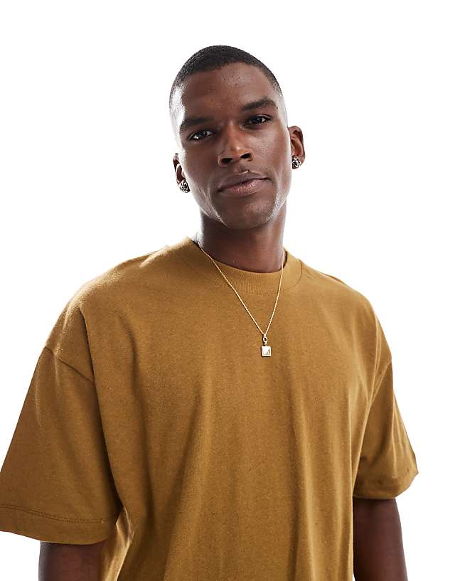 Asos ASOS DESIGN Oversized Linen Blend T-shirt In Brown