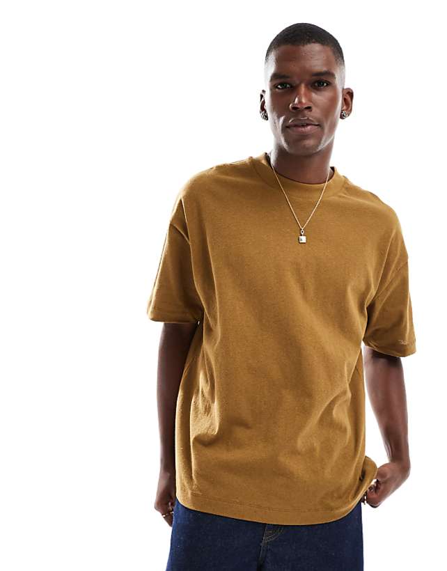 asos ASOS DESIGN oversized linen blend t-shirt in brown